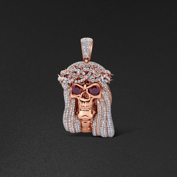 Large Skull Jesus Pendant - Rose